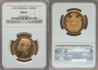 Luiz I gold 10000 Reis 1879 MS62 NGC, KM520. Mintage: 36,000. Fully brilliant with a crisp strike and semi-prooflike fields, this issue is highly cove...