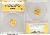 Visigoths. Sisebut (612-621) gold Tremissis ND MS64 ANACS, Ispali mint, CNV-219, Miles-187a. + SISEBVTVS RE, facing bust / + ISPΛLIPIVS, facing bust. ...