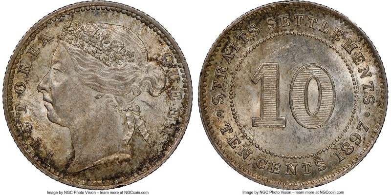 British Colony. Victoria 10 Cents 1897 MS63 NGC, KM11. Luster concealed by a coa...