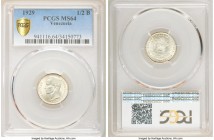 Republic 50 Centimos (1/2 Bolivar) 1929-(p) MS64 PCGS, Philadelphia mint, KM-Y21. A flashy representative that boasts clean, argent surfaces and is on...