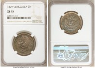 Republic 2 Bolivares 1879-(bb) XF45 NGC, Brussels mint, KM-Y23. Deeply toned and moderately handled popular type that exhibits plenty of eye-appeal
...
