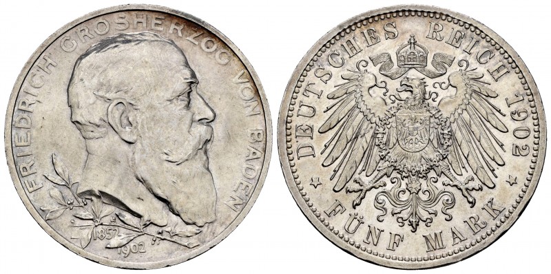 Germany. Baden. Friedrich I. 5 mark. 1902. (Km-273). Ag. 27,68 g. Original luste...