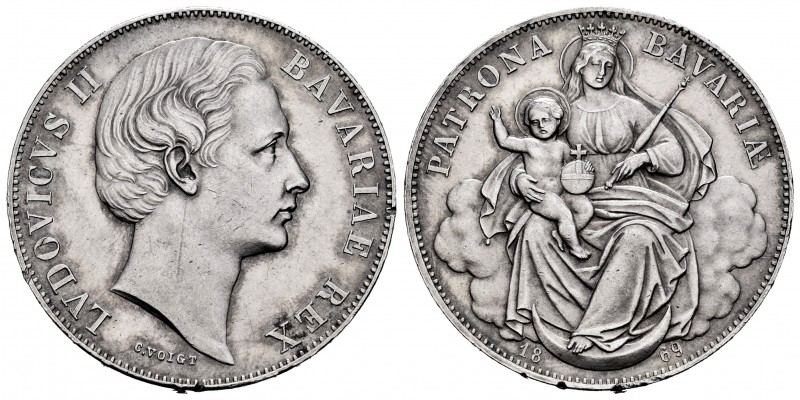 Germany. Bayern. Ludwig II. 1 thaler. 1869. München. (Km-877). Ag. 18,50 g. Nick...