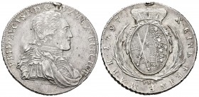 Germany. Sachsen-Albertinische. Friedrich August III. Konventionstaler. 1797. Dresden. IEC. (Dav-2701). Ag. 27,93 g. Welding on edge at 12 o´clock. Ch...