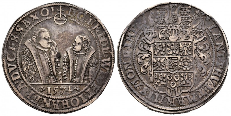 Germany. Sachsen. Friedrich Wilhelm and Johann. 1 thaler. 1574. Saalfeld. (Dav-9...