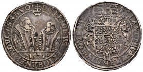 Germany. Sachsen. Friedrich Wilhelm and Johann. 1 thaler. 1574. Saalfeld. (Dav-9766). Ag. 29,14 g. Tone. Choice VF. Est...450,00.   

SPANISH DESCRIPT...
