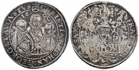 Germany. Saxony. Christian II, Johann Georg y August. 1 thaler. 1600. Dresden. HB. (Dav-9820). (Km-17). Ag. 28,83 g. Choice VF. Est...170,00.   

SPAN...