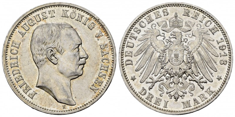 Germany. Saxony. Friedrich August III. 3 mark. 1910. Muldenhutten. E. (Km-1267)....