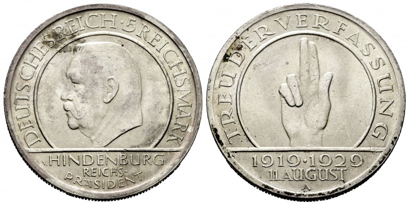 Germany. Weimar Republic. 5 reichsmark. 1929. Berlin. A. (Km-64). Ag. 25,06 g. 1...