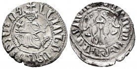 Armenia. Levon I. Tram. 1198-1219. (CCA-123ff). Anv.: Levon seated facing on throne decorated with lions, holding cross and lis. Rev.: Two lions rampa...