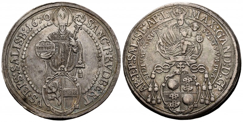 Austria. Johann Ernst. 1 thaler. 1670. Salzburg. (Dav-3508). (Km-190). Ag. 28,51...
