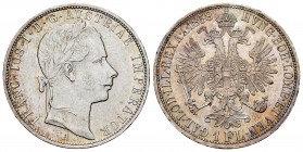 Austria. Franz Joseph I. Florin. 1858. Wien. A. (Km-2219). Ag. 12,33 g. Minor nicks on edge. XF/AU. Est...40,00.   

SPANISH DESCRIPTION: Austria. Fra...
