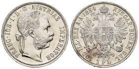 Austria. Franz Joseph I. 1 florin. 1884. (Km-2222). Ag. 12,33 g. Minor nick on edge. Almost UNC. Est...50,00.   

SPANISH DESCRIPTION: Austria. Franz ...