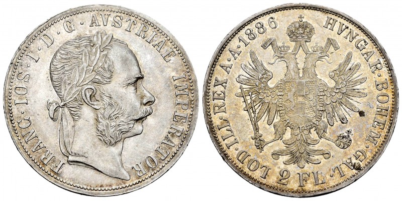 Austria. Franz Joseph I. 2 florins. 1886. (Km-2233). Ag. 24,68 g. With some orig...
