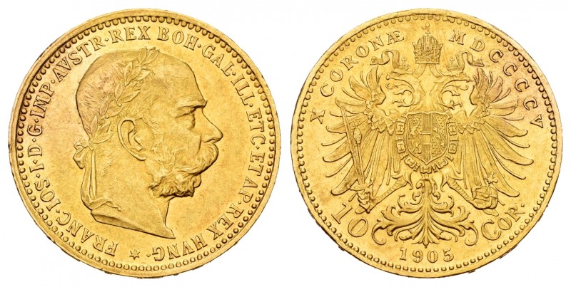 Austria. Franz Joseph I. 10 korona. 1905. (Km-2805). Au. 3,37 g. XF. Est...200,0...