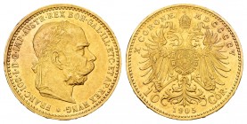 Austria. Franz Joseph I. 10 korona. 1905. (Km-2805). Au. 3,37 g. XF. Est...200,00.   

SPANISH DESCRIPTION: Austria. Franz Joseph I. 10 coronas. 1905....