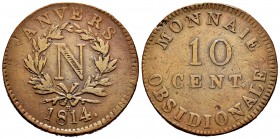 Belgium. Napoleon Bonaparte. 10 cents. 1814. Anvers. R. (Gad-191e). Ae. 25,78 g. Almost VF. Est...120,00.   

SPANISH DESCRIPTION: Bélgica. Napoleón B...
