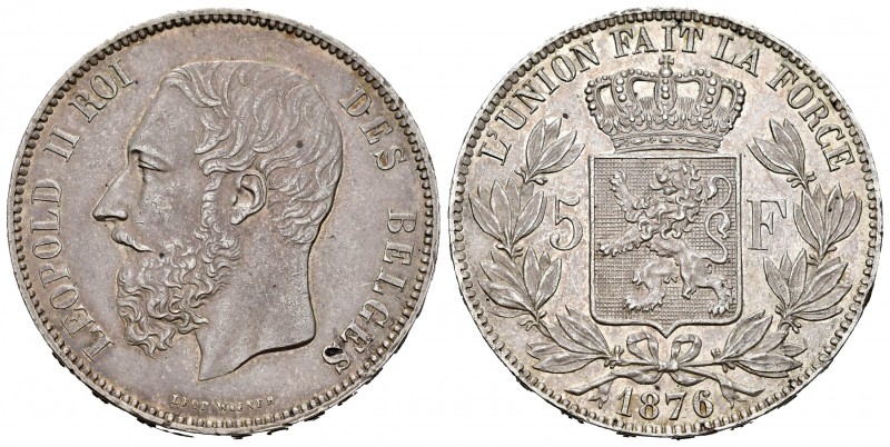 Belgium. Leopold II. 5 francs. 1876. (Km-24). Ag. 24,94 g. Minor nicks on edge. ...