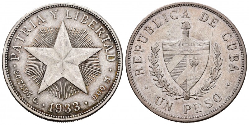 Cuba. 1 peso. 1933. (Km-15.2). Ag. 26,67 g. Almost XF. Est...40,00.   

SPANISH ...