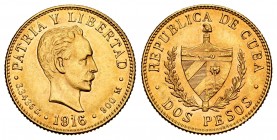 Cuba. 2 pesos. 1916. (Km-17). Au. 3,35 g. AU/Almost UNC. Est...200,00.   

SPANISH DESCRIPTION: Cuba. 2 pesos. 1916. (Km-17). Au. 3,35 g. EBC+/SC-. Es...