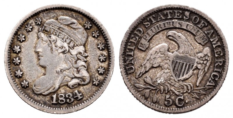 United States. 5 cents. 1834. Philadelphia. (Km-48). Ag. 1,29 g. Minor scratches...