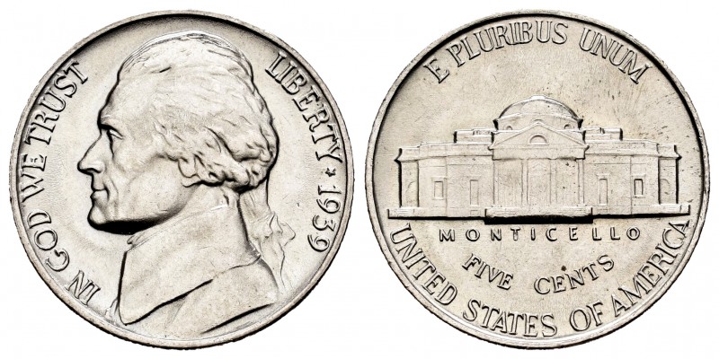 United States. 5 cents. 1939. (Km-192). 496,00 g. UNC. Est...18,00.   

SPANISH ...