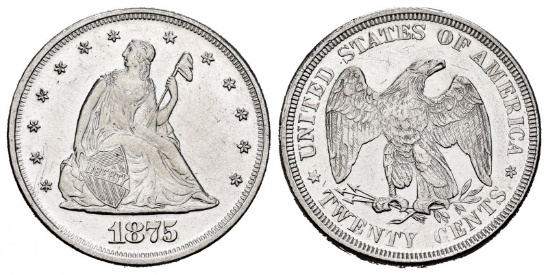 United States. 20 cents. 1875. Philadelphia. (Km-109). Ag. 4,97 g. Liberty Seate...