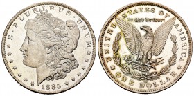 United States. 1 dollar. 1885. New Orleans. O. (Km-110). Ag. 26,79 g. Minor marks. Plenty of original luster. UNC. Est...180,00.   

SPANISH DESCRIPTI...