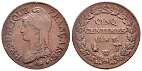 France. I Republic. 5 céntimos. L´AN 5 (1796-97). Lille. W. (Km-640.1). (Gad-126). Ae. 9,88 g. Retains collector's label. Scarce. Almost XF. Est...200...