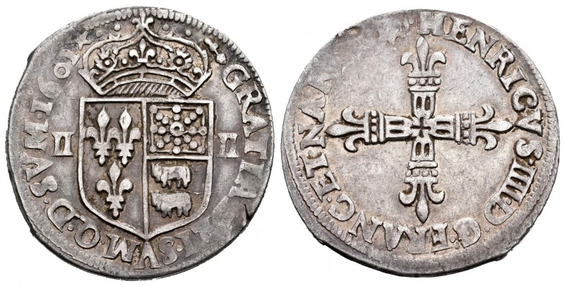 France. Henry IV. 1/4 ecu. 1601. Navarre. (Duplessy-1240). Ag. 9,39 g. VF. Est.....