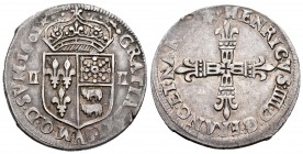 France. Henry IV. 1/4 ecu. 1601. Navarre. (Duplessy-1240). Ag. 9,39 g. VF. Est...90,00.   

SPANISH DESCRIPTION: Francia. Henry IV. 1/4 ecu. 1601. Nav...