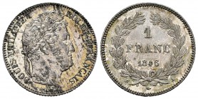 France. Louis Philippe I. 1 franc. 1846. Paris. A. (Km-748.1). (Gad-453). Ag. 4,98 g. Patina yet remaining some original luster. AU. Est...150,00.   
...