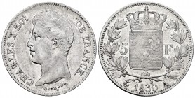 France. Charles X. 5 francs. 1830. Paris. A. (Km-728.1). (Gad-644). Ag. 24,81 g. VF. Est...40,00.   

SPANISH DESCRIPTION: Francia. Charles X. 5 franc...