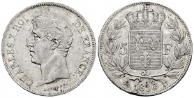 France. Charles X. 5 francs. 1830. Rouen. B. (Km-728.2). (Gad-678). Ag. 24,63 g. Minor nicks on edge. VF/Choice VF. Est...35,00.   

SPANISH DESCRIPTI...