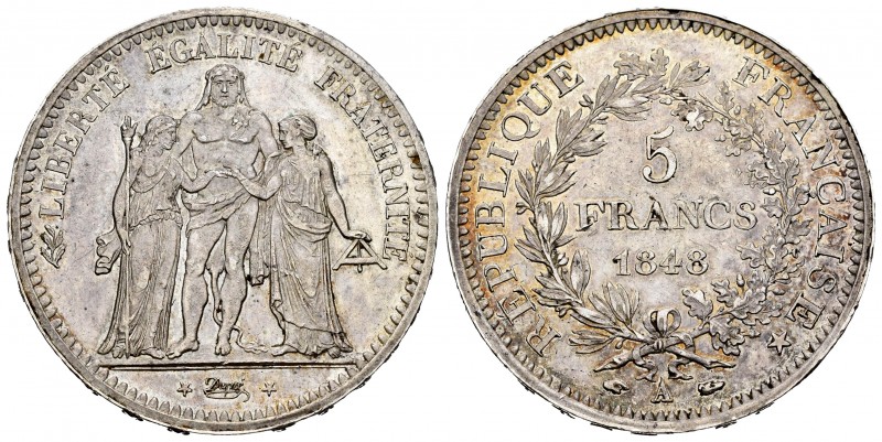 France. II Republic. 5 francs. 1848. Paris. A. (Km-756.1). (Gad-683). Ag. 25,00 ...