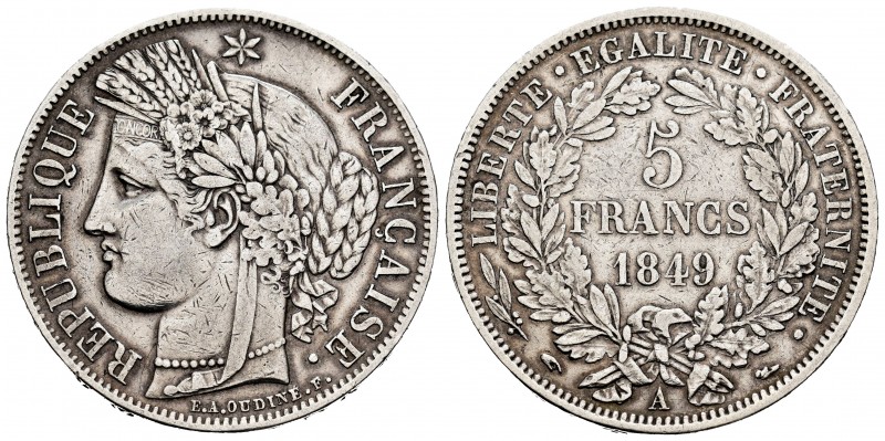 France. II Republic. 5 francs. 1849. Paris. A. (Km-761.1). (Gad-719). Ag. 24,89 ...