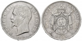 France. Napoleon III. 5 francs. 1855. Paris. A. (Km-782.1). (Gad-734). Ag. 24,78 g. Almost VF. Est...40,00.   

SPANISH DESCRIPTION: Francia. Napoleón...