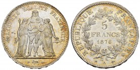 France. 5 francs. 1876. Paris. A. (Km-820.1). (Gad-745a). Ag. 25,07 g. Original luster. Almost UNC. Est...100,00.   

SPANISH DESCRIPTION: Francia. II...