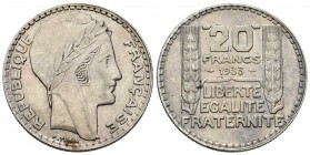 France. 20 francs. 1933. (Km-879). Ag. 19,94 g. Almost XF. Est...30,00.   

SPANISH DESCRIPTION: Francia. 20 francs. 1933. (Km-879). Ag. 19,94 g. EBC-...