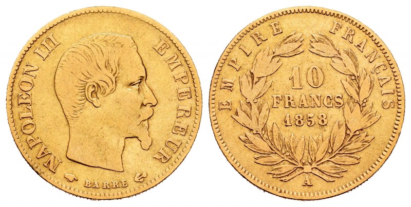 France. Napoleon III. 10 francs. 1858. Paris. A. (Km-784.1). (Gad-1014). (Fried-...