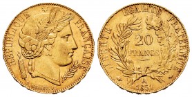France. 20 francs. 1851. Paris. A. (Gad-1059). (Fried-529.4). (Fried-566). Au. 6,42 g. XF. Est...275,00.   

SPANISH DESCRIPTION: Francia. 20 francs. ...
