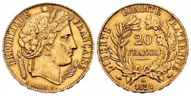 France. 20 francs. 1851. Paris. A. (Gad-1059). (Fried-529.4). (Fried-566). Au. 6,44 g. Almost XF. Est...275,00.   

SPANISH DESCRIPTION: Francia. 20 f...