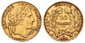 France. 20 francs. 1851. Paris. A. (Gad-1059). (Fried-529.4). (Fried-566). Au. 6,43 g. Almost XF. Est...275,00.   

SPANISH DESCRIPTION: Francia. 20 f...