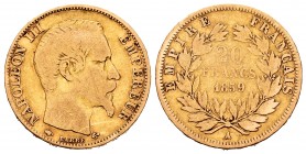 France. Napoleon III. 20 francs. 1859. Paris. A. (Fried-573). (Km-781.1). Au. 6,25 g. F/Choice F. Est...300,00.   

SPANISH DESCRIPTION: Francia. Napo...