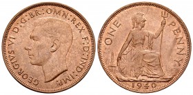 Great Britain. George VI. 1 penny. 1940. (Km-845). Ae. 9,41 g. It retains some luster. Almost UNC. Est...25,00.   

SPANISH DESCRIPTION: Gran Bretaña....