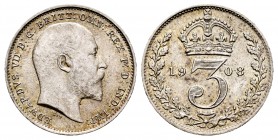 Great Britain. Edward VII. 3 pence. 1908. (Km-797.2). Ag. 1,42 g. AU. Est...25,00.   

SPANISH DESCRIPTION: Gran Bretaña. Edward VII. 3 pence. 1908. (...