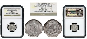 Great Britain. Victoria Queen. 6 pence. 1887. (Km-759). (Seaby-3928). Ag. Slabbed by NGC as MS 65. NGC-MS. Est...75,00.   

SPANISH DESCRIPTION: Gran ...