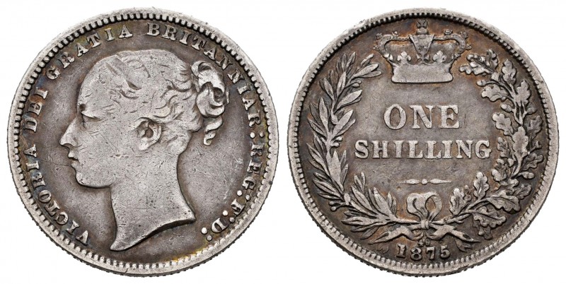 Great Britain. Victoria Queen. 1 shilling. 1875. (Km-734.2). Ag. 5,48 g. Young H...