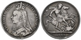 Great Britain. Victoria Queen. 1 crown. 1890. (Km-765). Ag. 27,84 g. Two knocks on the edge. Almost VF. Est...45,00.   

SPANISH DESCRIPTION: Gran Bre...