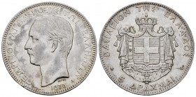 Greece. George I. 5 drachms. 1875. (Km-46). Ag. 24,92 g. Choice VF/Almost XF. Est...100,00.   

SPANISH DESCRIPTION: Grecia. George I. 5 dracmas. 1875...
